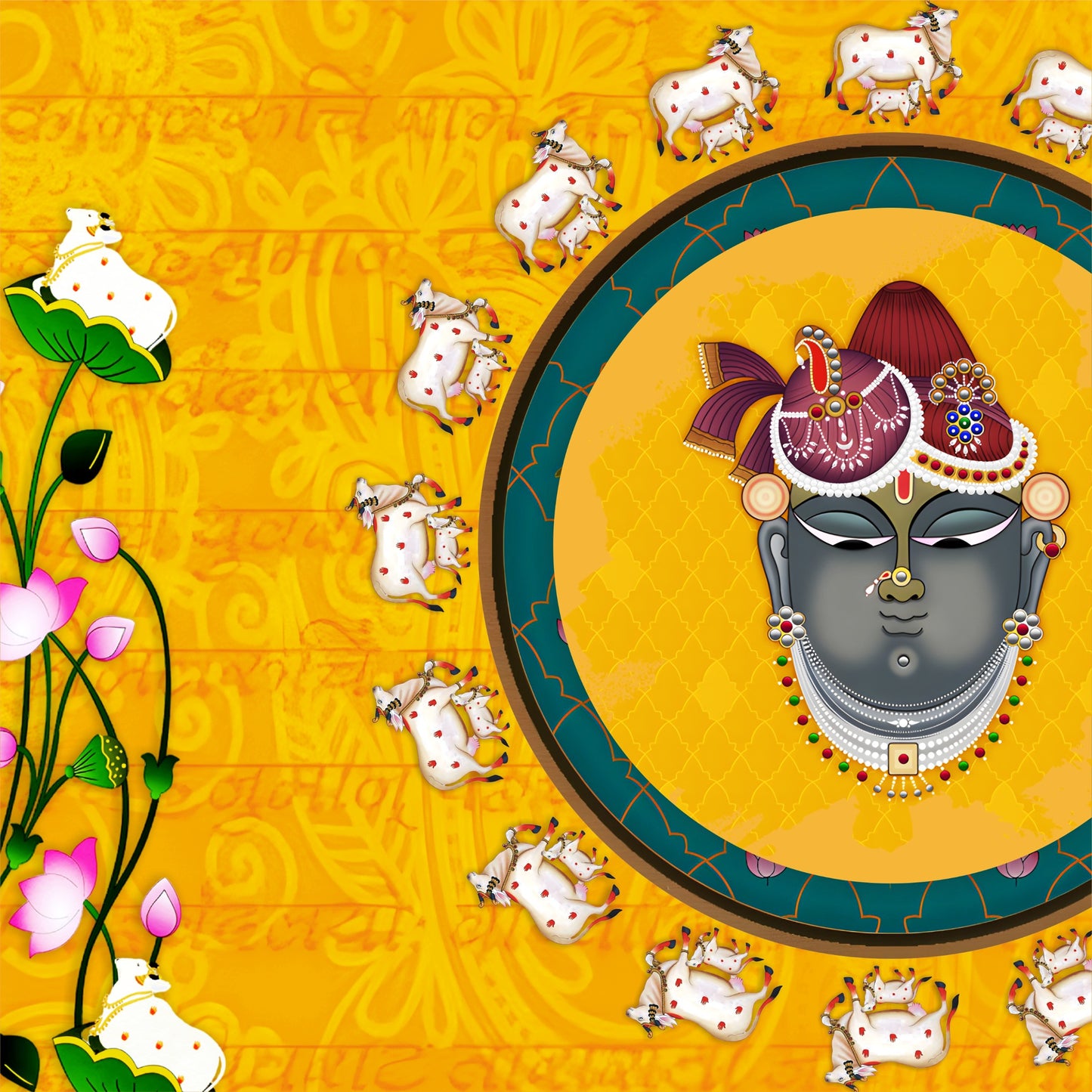 Traditional Govardhan Nath Ji with Cows Pichwai Art